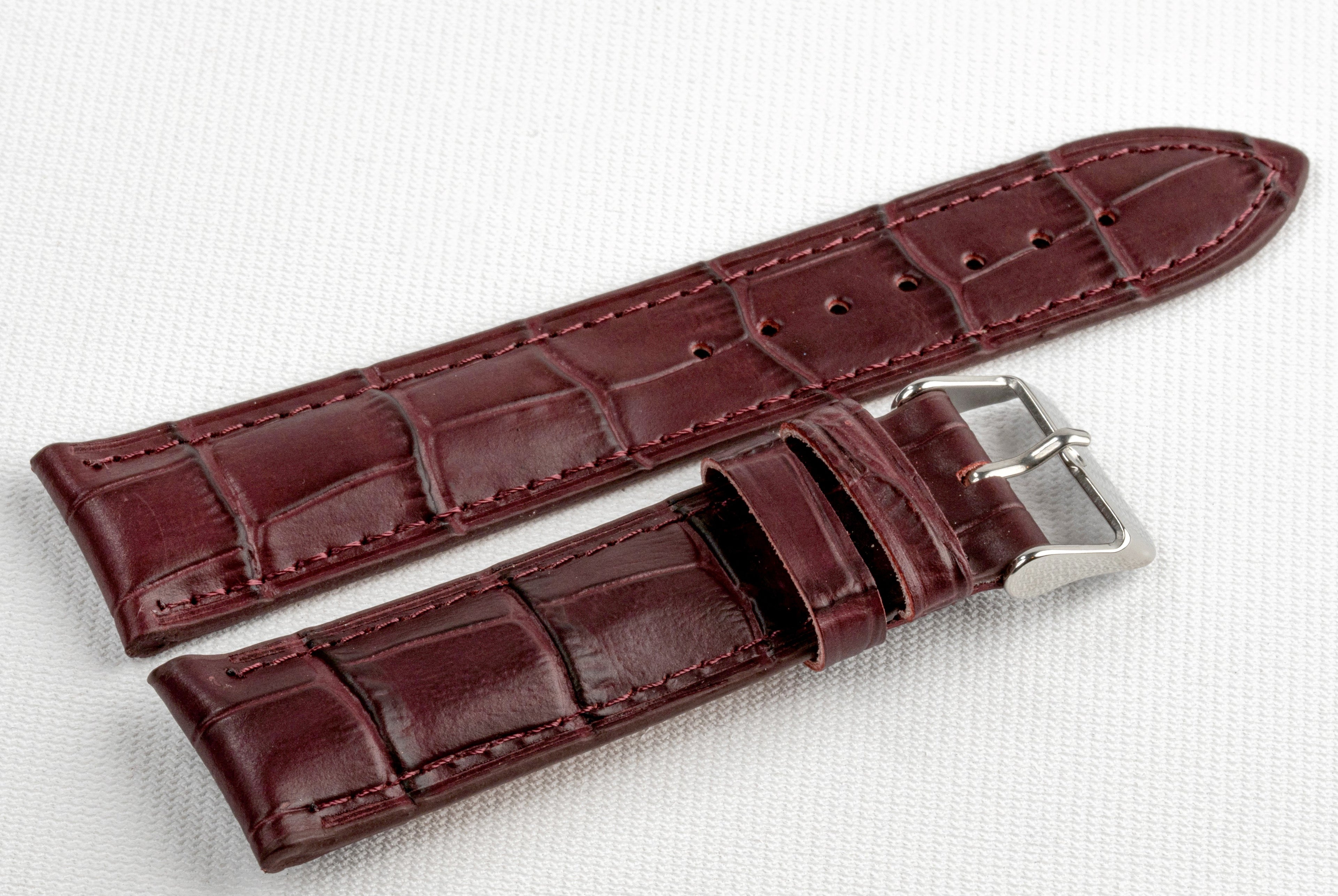 Embossed Croco Burgundy Genuine Leather Watch Strap