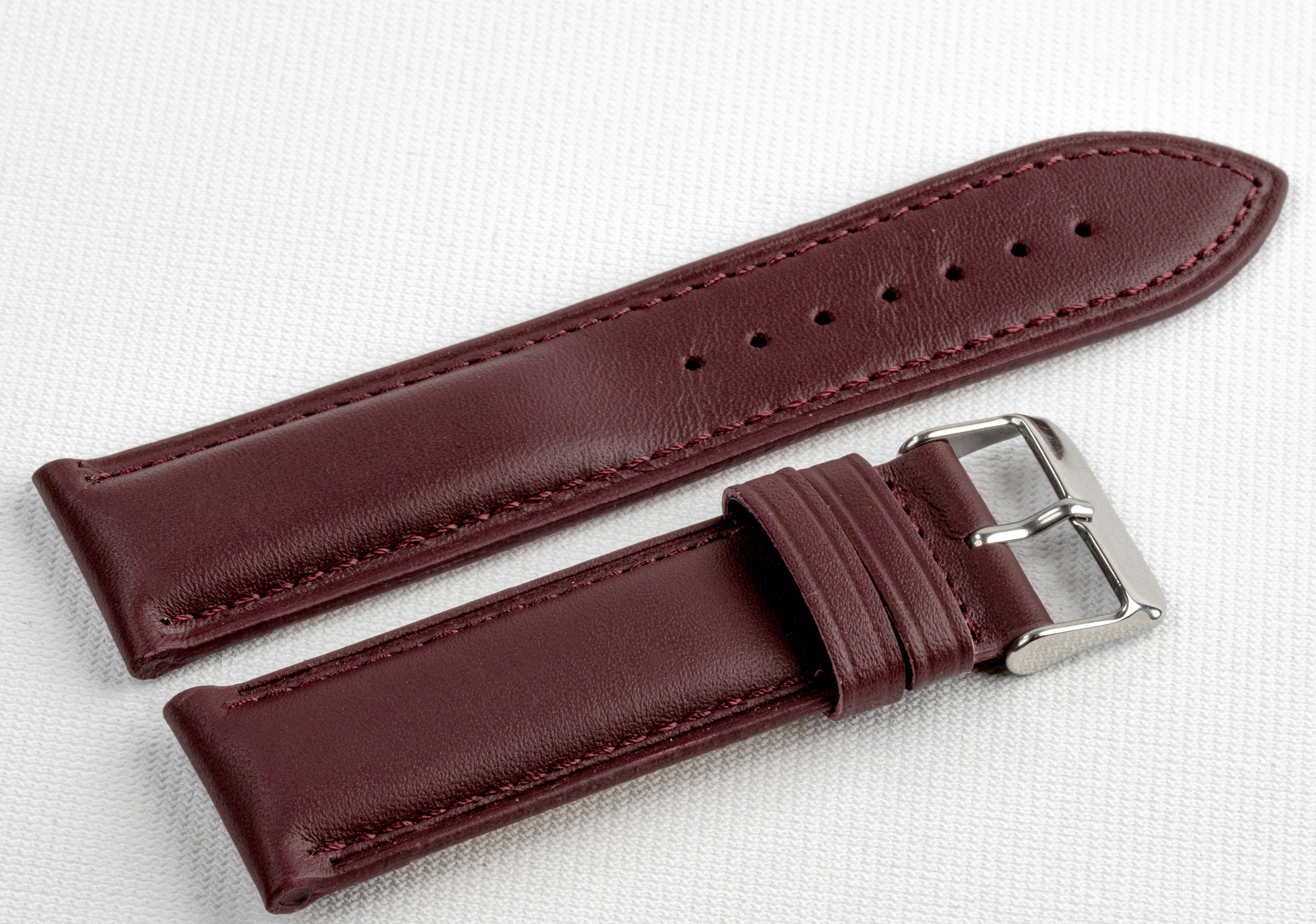 Genuine Burgundy Leather Watch Strap