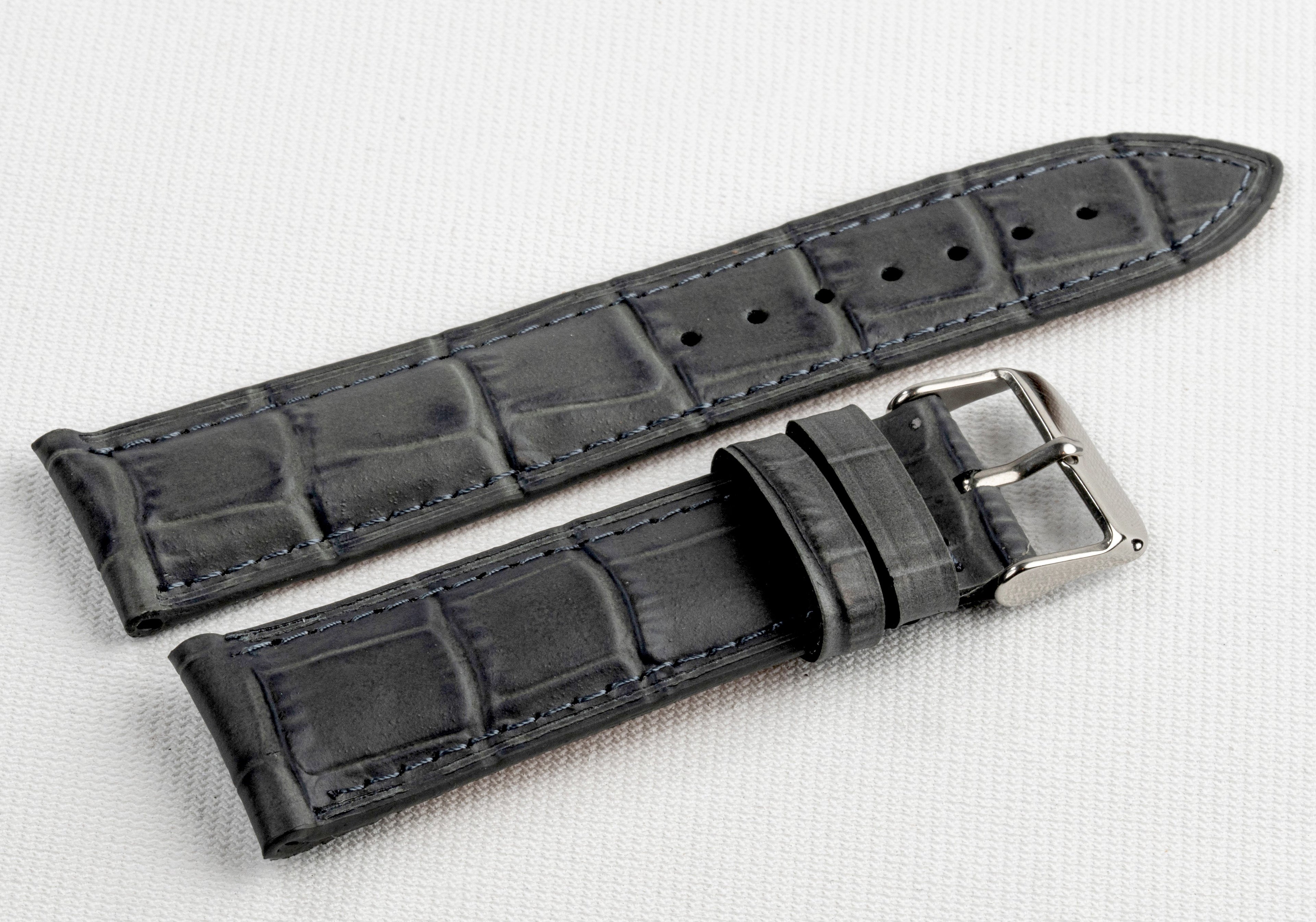 Gray Embossed Croco Genuine Leather Watch Strap