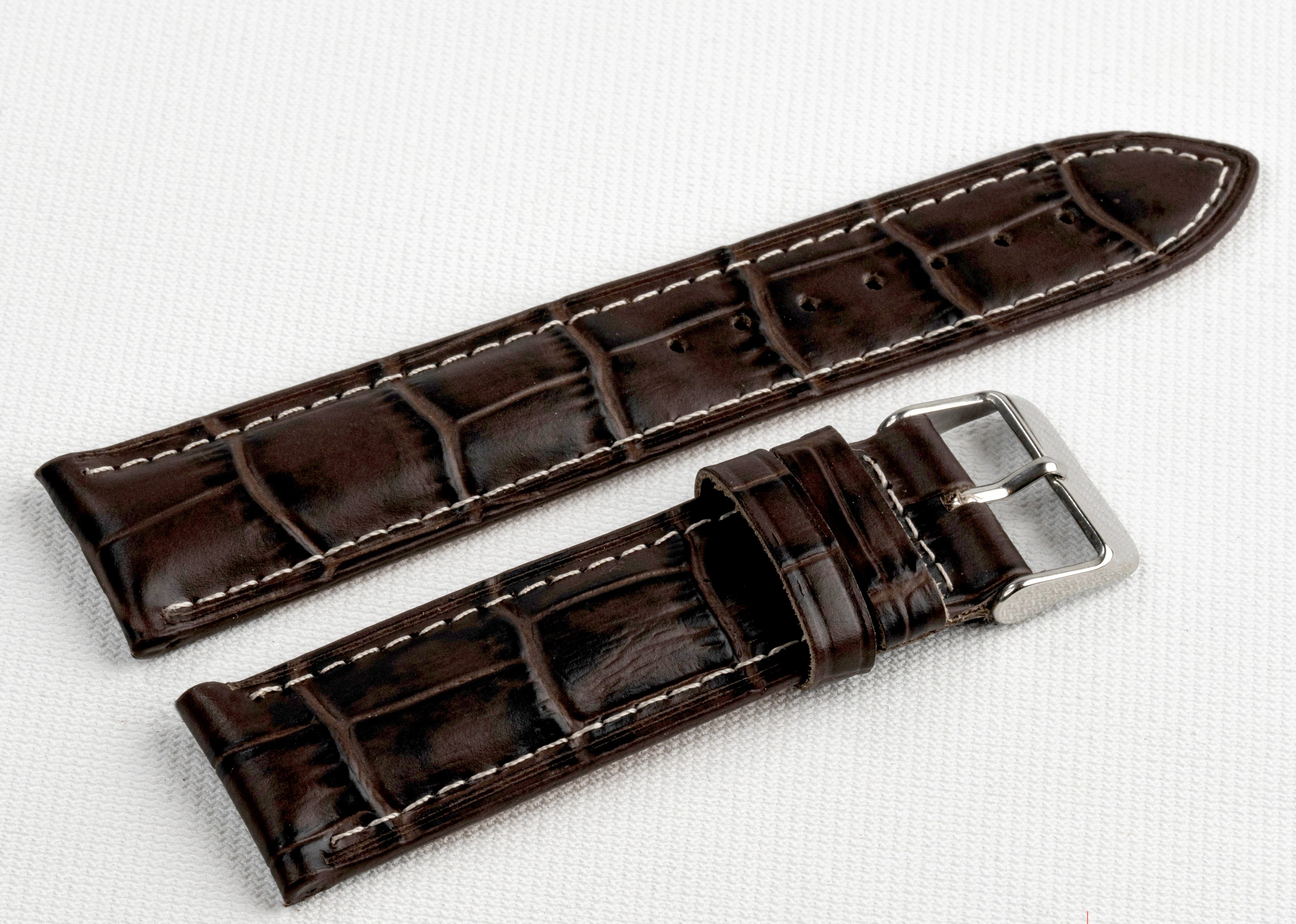 Genuine Brown Embossed Croco Lather white stitching Watch Strap
