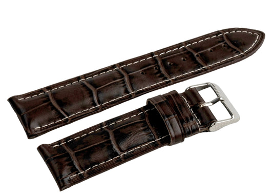 CARADOSSI Brown Embossed Croco Leather Watch Strap White Stitching | Smart Watch Compatible