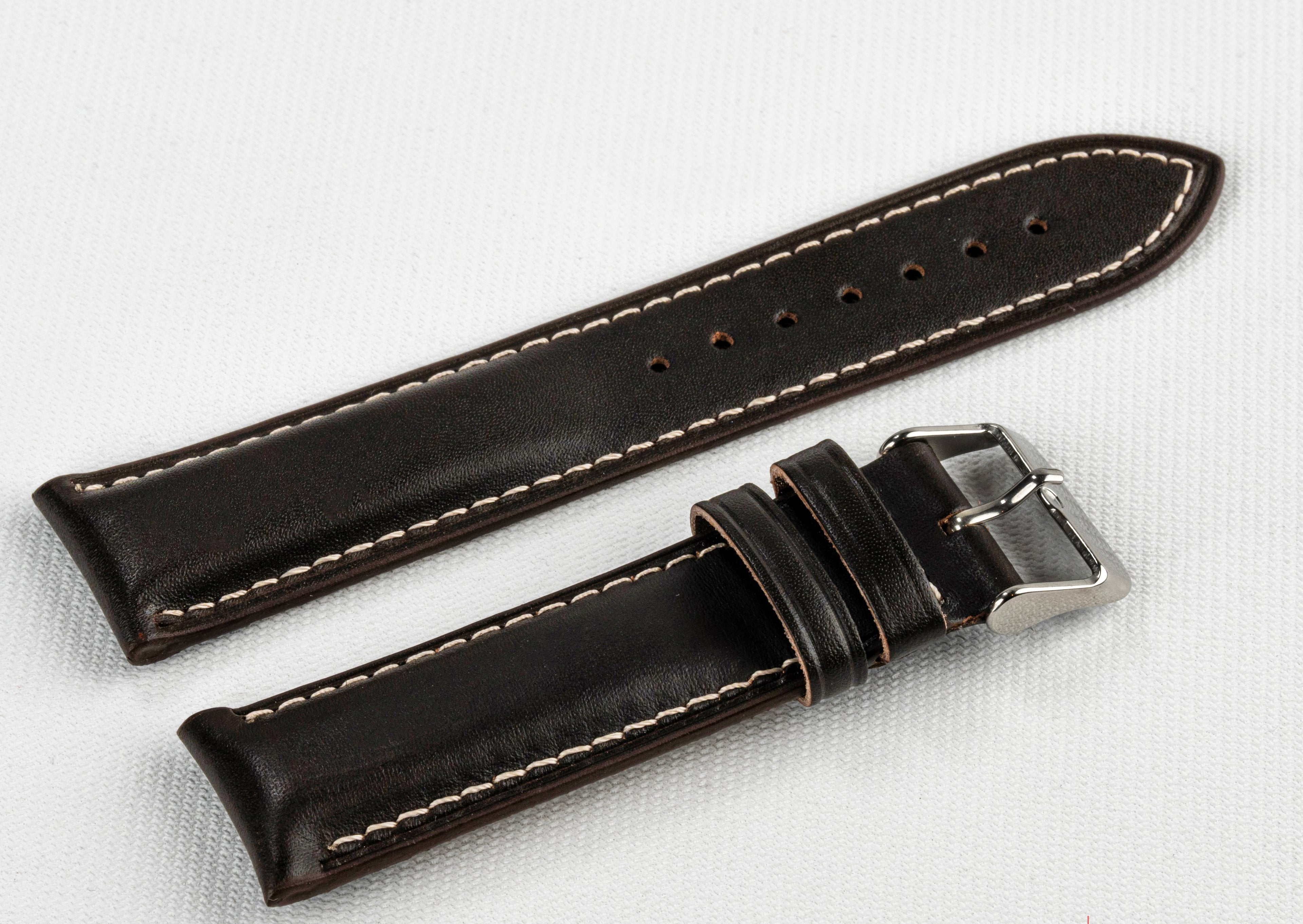 Genuine Brown Leather white stitching Watch Strap