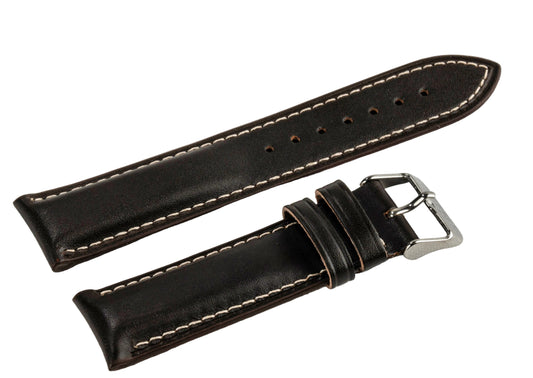 CARADOSSI Brown Leather Watch Strap White Stitching | Smart Watch Compatible