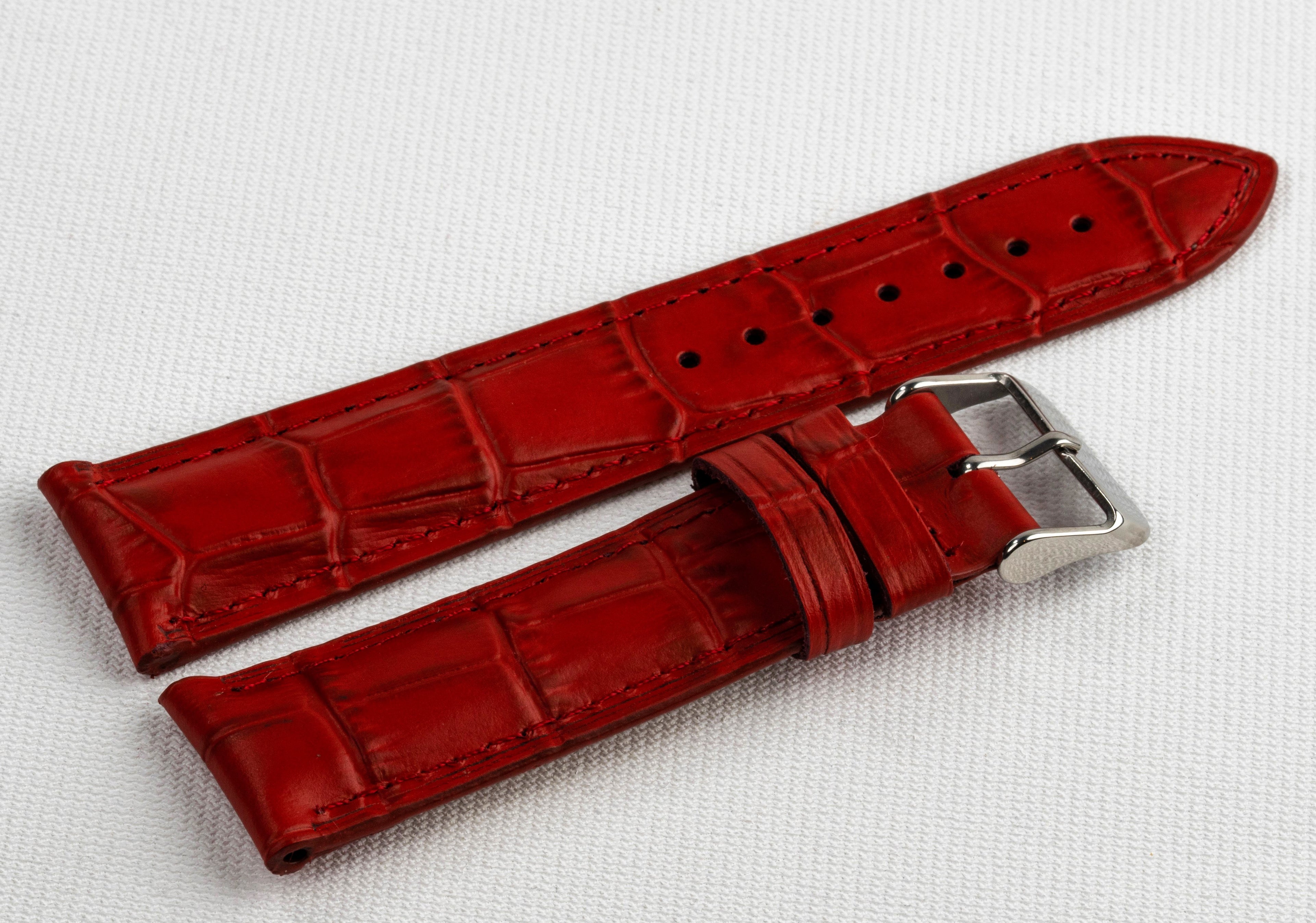Embossed Croco Red Genuine Leather Watch Strap