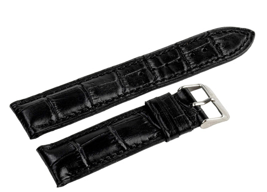 CARADOSSI Black Embossed Croco Genuine Leather Watch Strap | Smart Watch Compatible